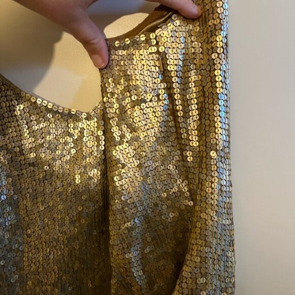 Gold Sequin Scala 100 % Silk Evening Top with Side Zipper, Size XL - Picture 5 of 8